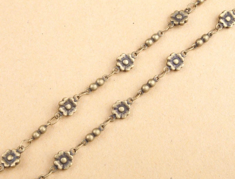 

2 Meter of Antiqued Bronze flower handmade chain #91338
