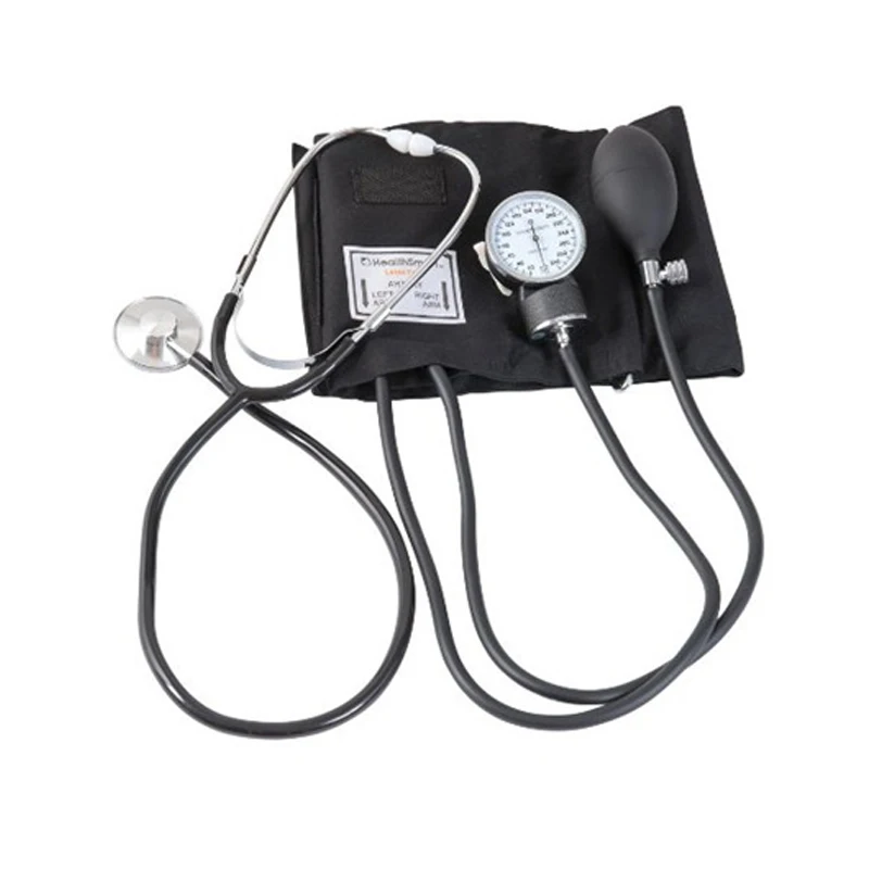 Монитор артериального давления ручной манжетный стетоскоп комплект верхняя рука Анероид Сфигмоманометр фонэндоскопический метр - Цвет: Черный