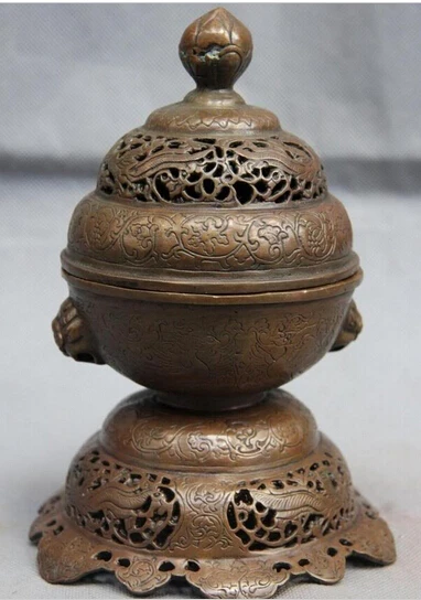

B0601 517 8 Old Royal Copper Bronze carving phoenix Rosefinch bird incense burner Censer statue