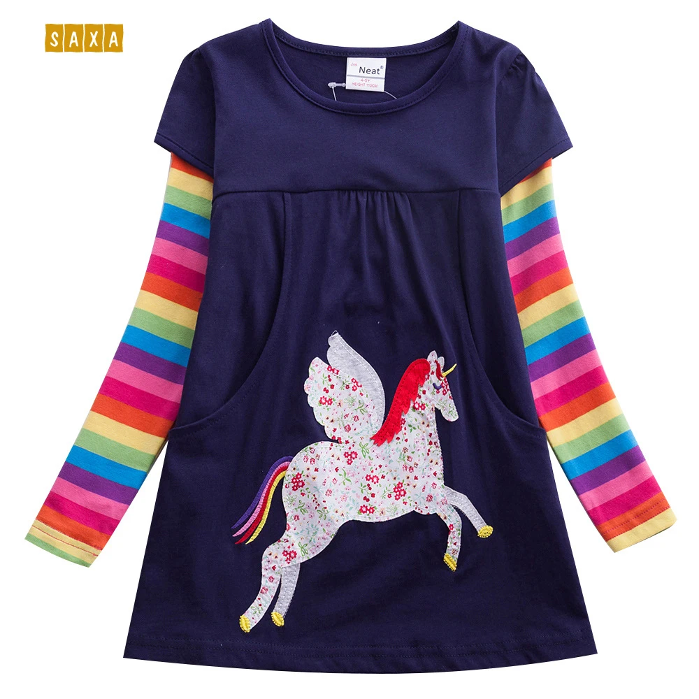 Girl Dress Spring and Autumn Baby Cotton Clothes Unicorn Embroidered Round Neck Long Sleeve Princess | Детская одежда и обувь