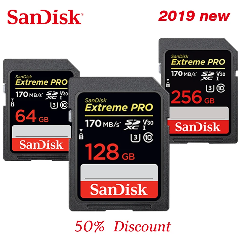 Двойной Флеш-накопитель SanDisk Extreme Pro SD карта памяти SDXC 64g 128g 256g до 170 МБ/с. UHS-I Class10 SDHC 32g до 95 МБ/с. слот для карт памяти 4K для цифровых фотоаппаратов с защитой от краж