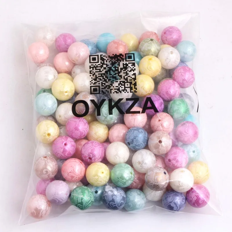 OYKZA, 20 мм, акриловые бусины с имитацией жемчуга, кружевные бусины для девочек, бисерное ожерелье, ювелирное изделие, 100 шт. в партии