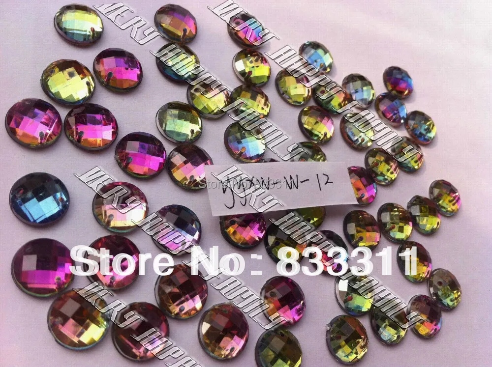 round 200pcs 12mm Acrylic Crystals Multi Rainbow Color Net Surface