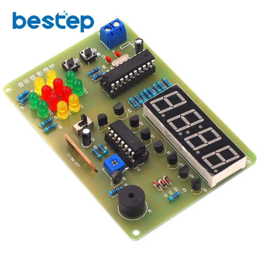 Музыкальный цветной будильник, запчасти STC MCU, будильник, четыре цифровые часы, сделай сам, электронный производственный комплект