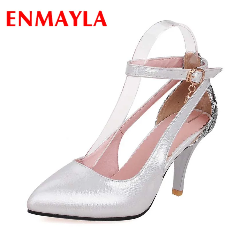 

ENMAYLA Spring Summer New Glitter Pointed Toe White Red Pumps Women Closed Toe Sexy High Heel Sandals Party Wedding Shoes Women