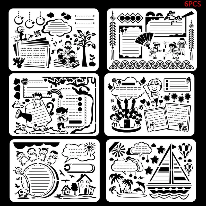 

6pcs/set Kids Plastic Painting Theme Drawing Template Rulers Hand Craft DIY Stencils Decor Tools Stationery Children Gifts