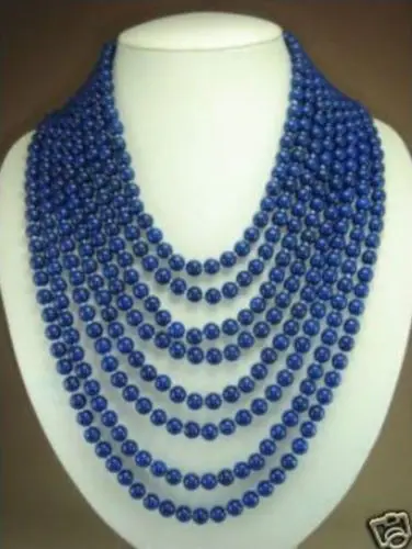 

8 rows 6mm blue lapis lazuli beads necklace 17-24"^^@^18K GP style Fine jewe Noble Natural jade SHIPPING