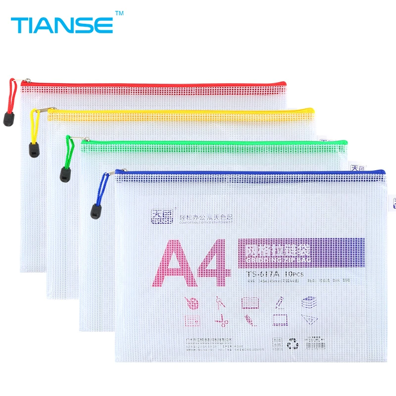 

TIANSE A4 transprent matte document bag plastic file bag stationery organizer zipper closure file folder portfolio storage cases