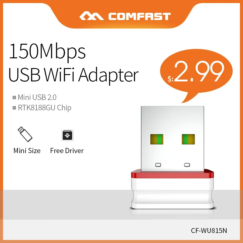 Comfast Бесплатный драйвер 150 Мбит/с мини беспроводной USB адаптер Сетевая карта 2,4G Настольный Wifi приемник для Windows Plug& Play CF-WU815N