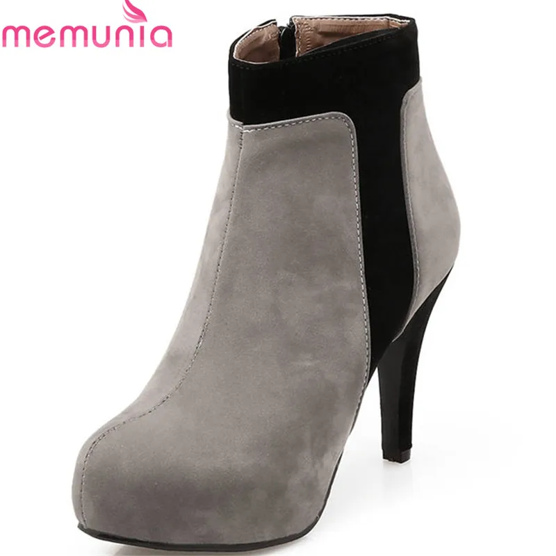 

MEMUNIA 2018 top quality flock shoes woman fashion mixed colors autumn winter ankle boots for women platform high heels boots