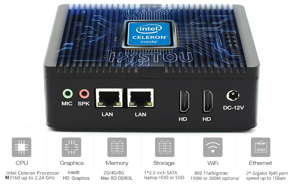 2 LAN Minipc четырехъядерный Celeron N3160 мини-ПК Windows 10 Linux PFsense маршрутизатор брандмауэр сервер компьютер Пробуждение на Lan Функция