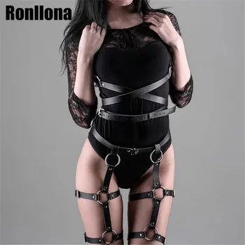 

Leather Harness Belt For Women Body Bondage Cage 2 PCS Set Garters Sexy Women Waist To Leg Cage Body Strap Garter Belt Suspender