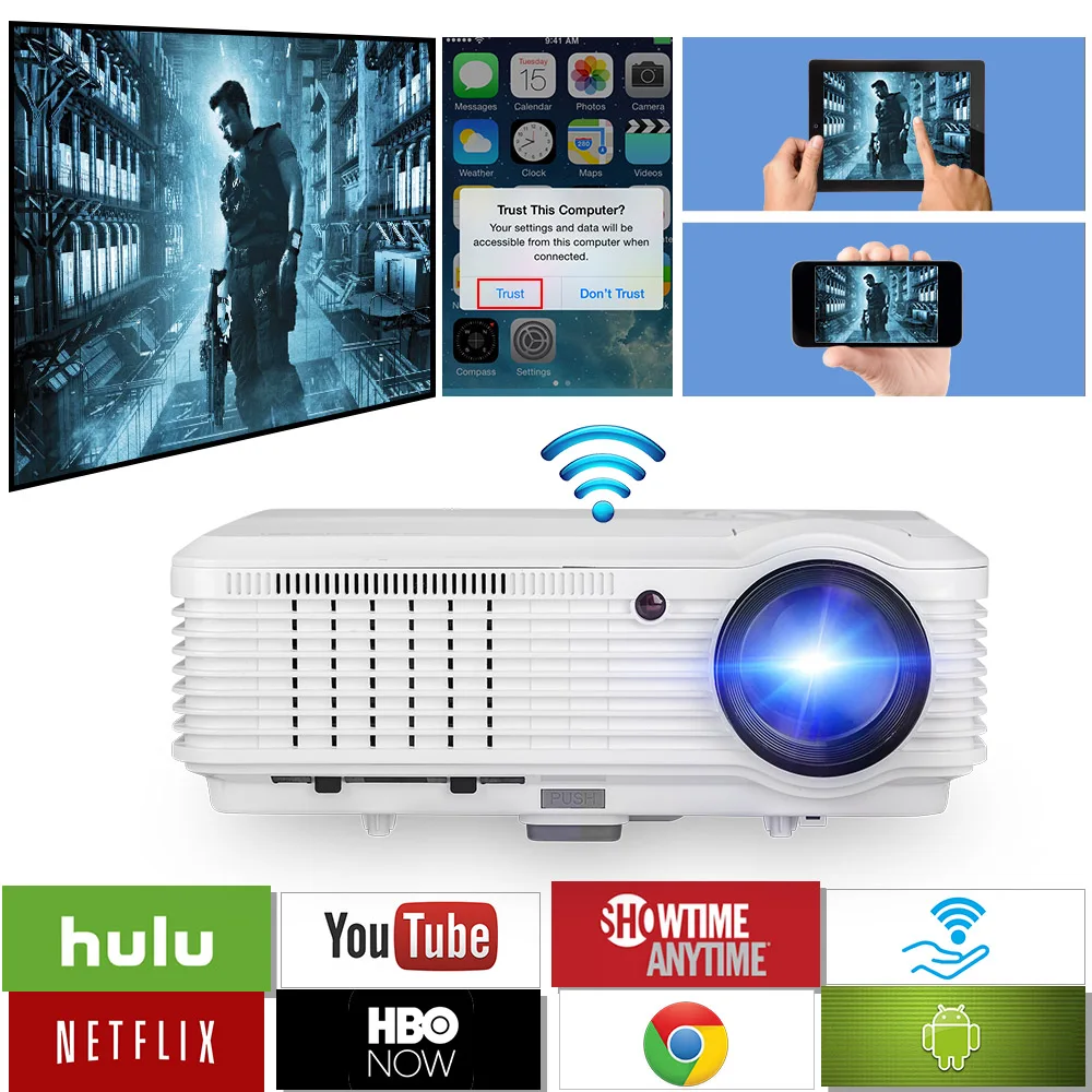 

4500 Lumens LCD Home Cinema Android Wifi Projector Bluetooth Backyard Full HD Video HDMI VGA USB AV For Smartphone TV Laptop