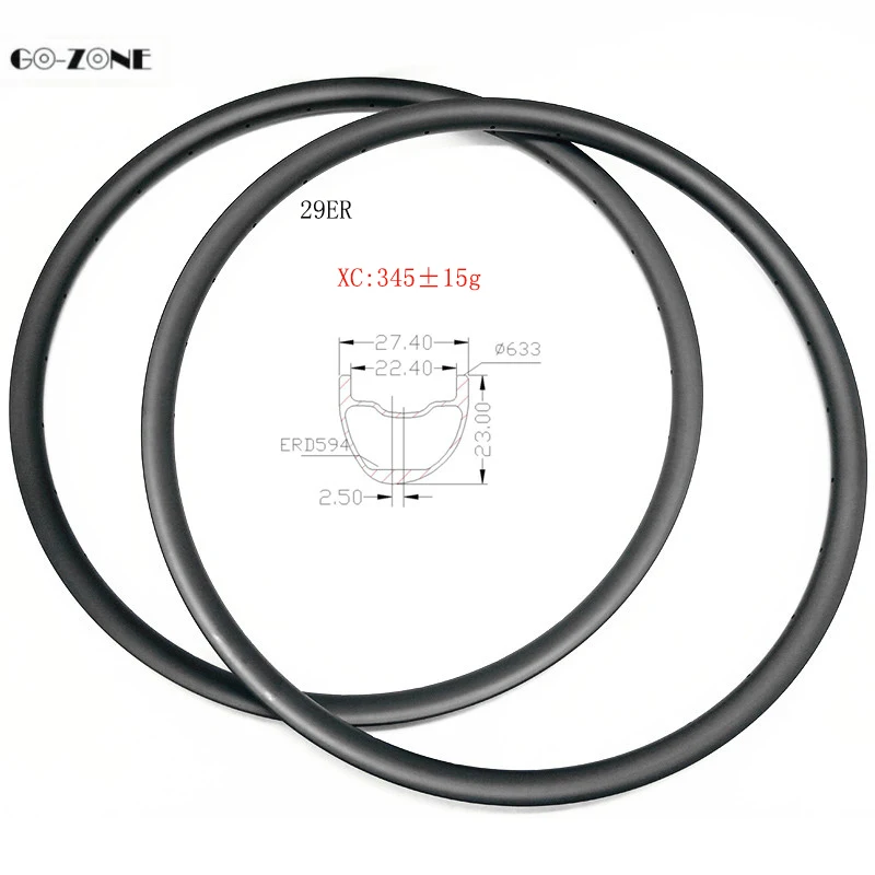 

Go-zone 29er asymmetric dics brake mtb rim 27.4x23mm XC tubeless mountain bicycle carbon rim matte/glossy