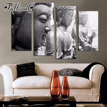 

FULLCANG diy 4 piece diamond painting zen buddha icon full square/round drill 5d mosaic embroidery multi-picture arts FC707
