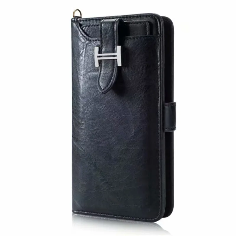 Винтажный многофункциональный кожаный чехол-бумажник с откидной крышкой для карт для samsung S6 S7 Edge S8 S9 Plus Note 8 9 Съемная Магнитная сумка-кошелек - Цвет: black