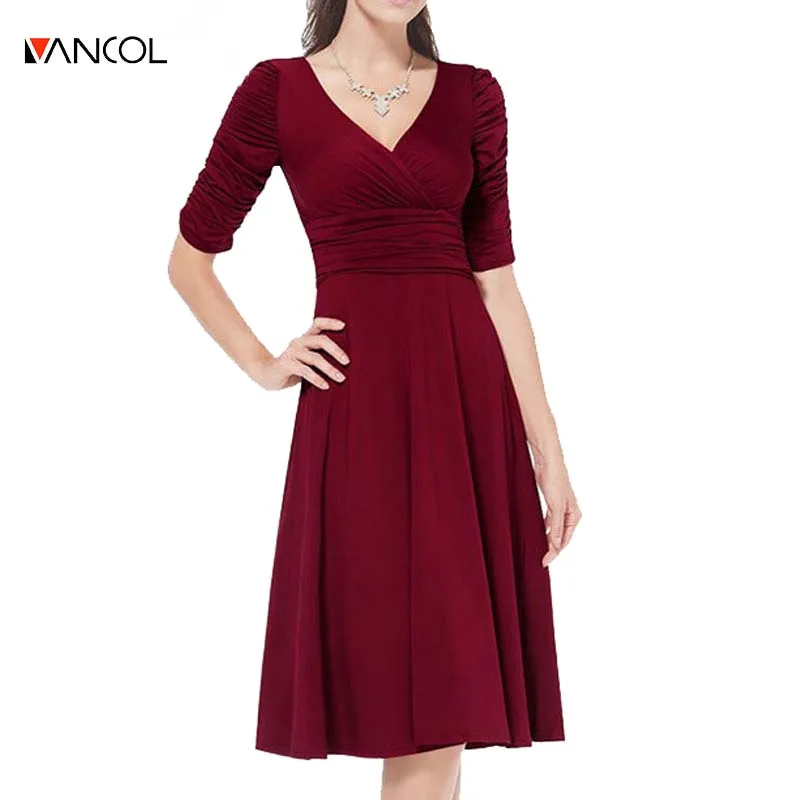 Vancol 2016 Europe Style Sexy Deep V Neck Dress Summer Cotton Long ... image.