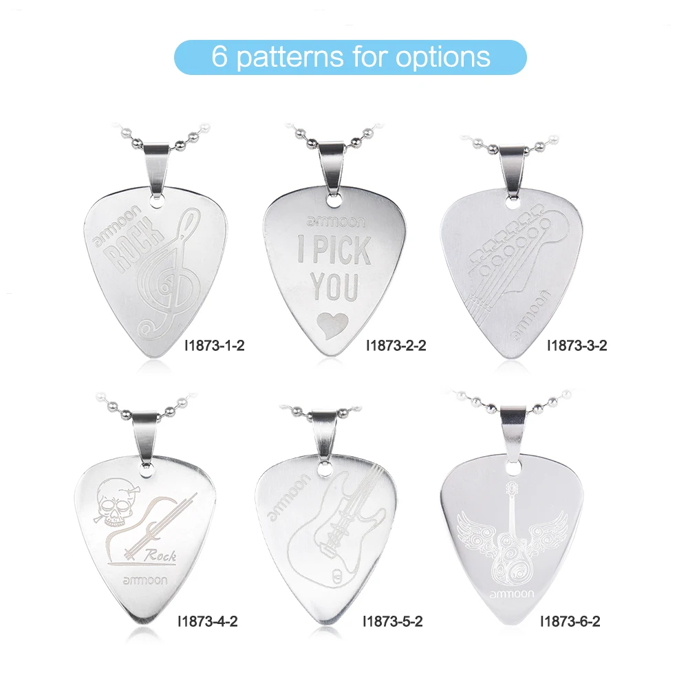 

ammoon Guitar Pick Necklace Stainless Steel with 50cm/20in Ball Chain Silver Color Guitar Parts & Accessories