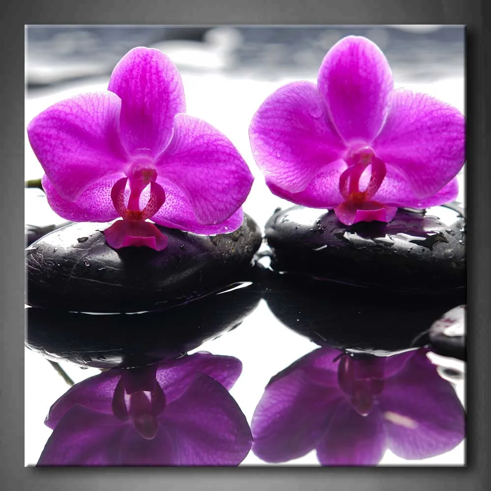 

1 Pic Framed Wall Art Picture Orchid Flower Stones Water Canvas Print Flower Modern Posters With Wooden Frames For Decor