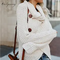 Onlyoung 2018 осень зима для женщин свитер с воротником длинным рукавом Асимметричный теплый вязаный кардиган женский джемпер