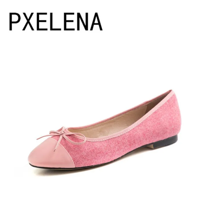 Женские балетки PXELENA из натуральной кожи и ткани милые корейские лоферы на