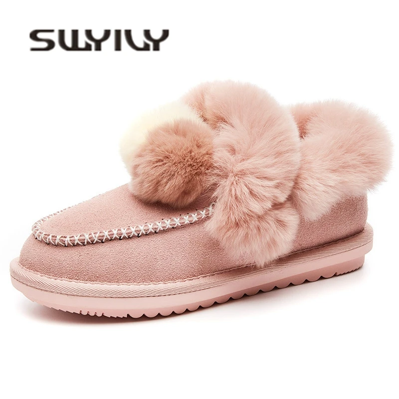 Женские зимние ботинки SWYIVY с кроличьим мехом 2019 женские повседневные из