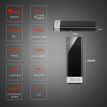 

High Quality Powstro X96S 2GB+16GB S905X2 Android 8.1 Smart TV Dongle Stick Box HD 5GHZ WIFI Set Top Box For Home Office School