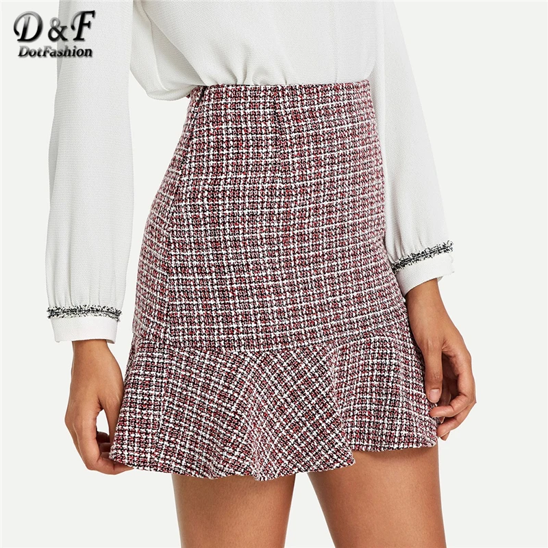 

Dotfashion Ruffle Hem Bodycon Skirt High Quality Women Fashion 2019 Casual Autumn Womens Clothing Summer Above Knee Short Skirt