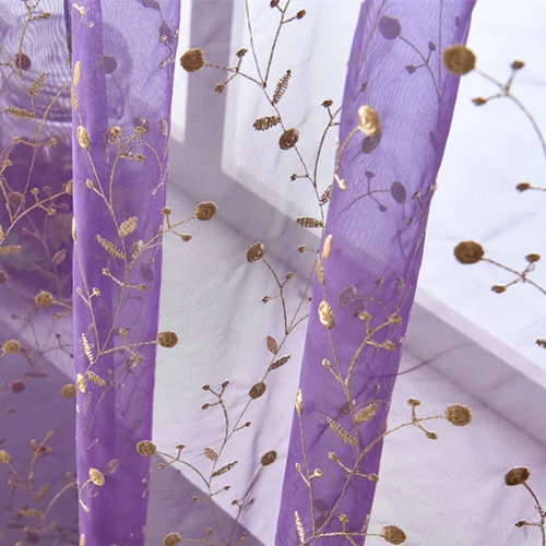 NAPEARL вышитые органзы отвесный занавес тюль ткани цветочный прозрачный спальня гостиная окна шторы Современные синий фиолетовый - Цвет: Purple