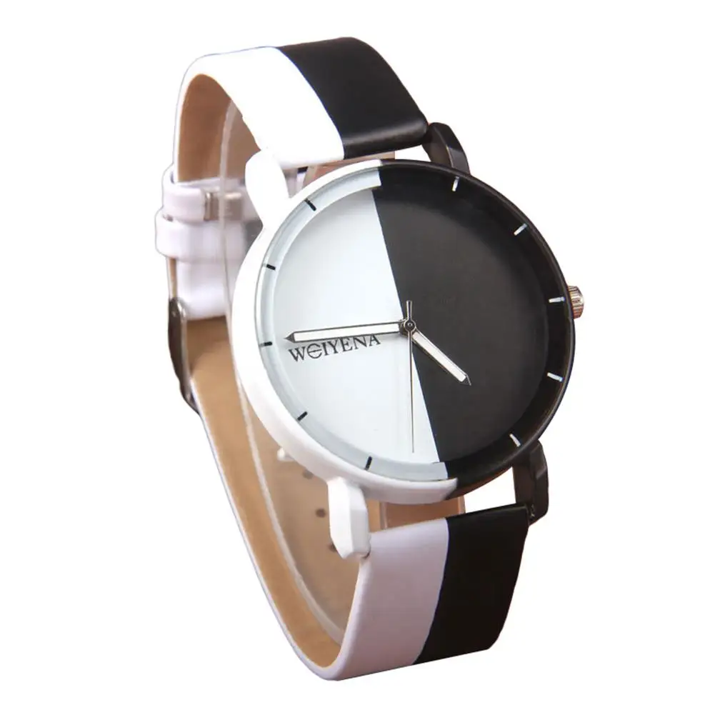 

Casual Unisex Black and White Round Dial Pointer Quartz Wrist Watch Lovers Gift