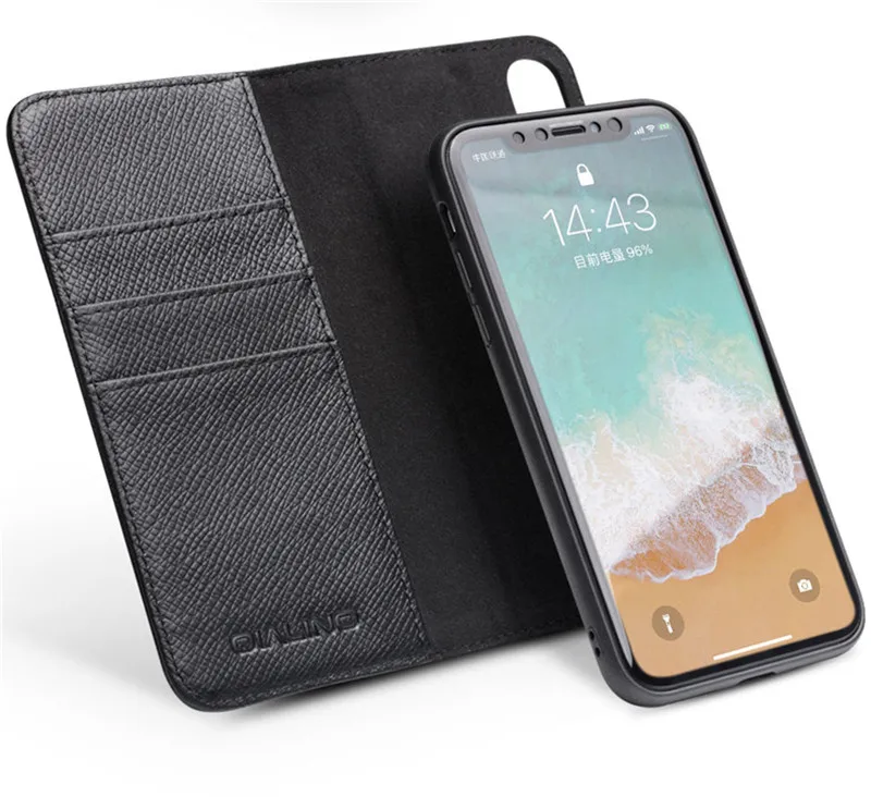 QIALINO чехол-кошелек для iPhone XS MAX, чехол из натуральной кожи для Apple iPhone X, чехол для телефона, слоты для карт, флип-чехол, 2 в 1, съемный