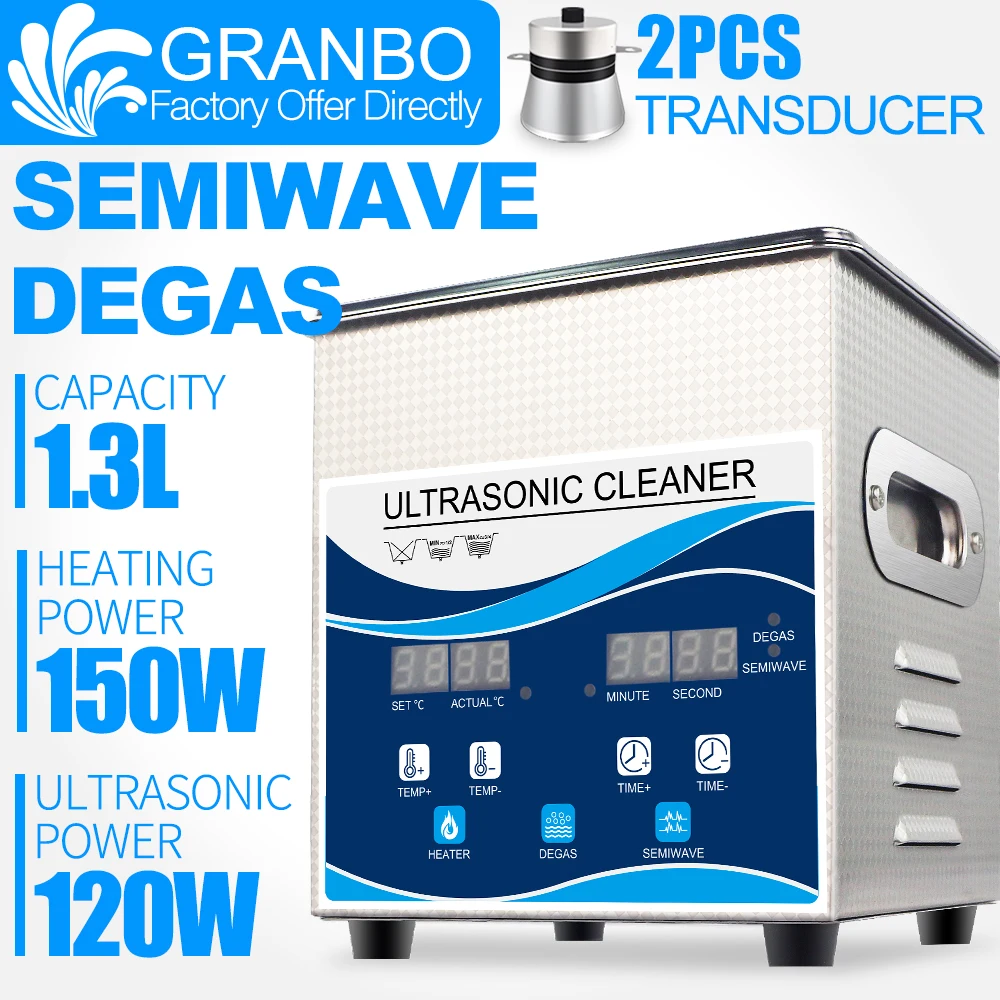 Granbo-limpiador ultrasónico Digital, 120 L, W, DEGAS, semionda, gafas de joyería, herramientas para uñas, bujía de carbono
