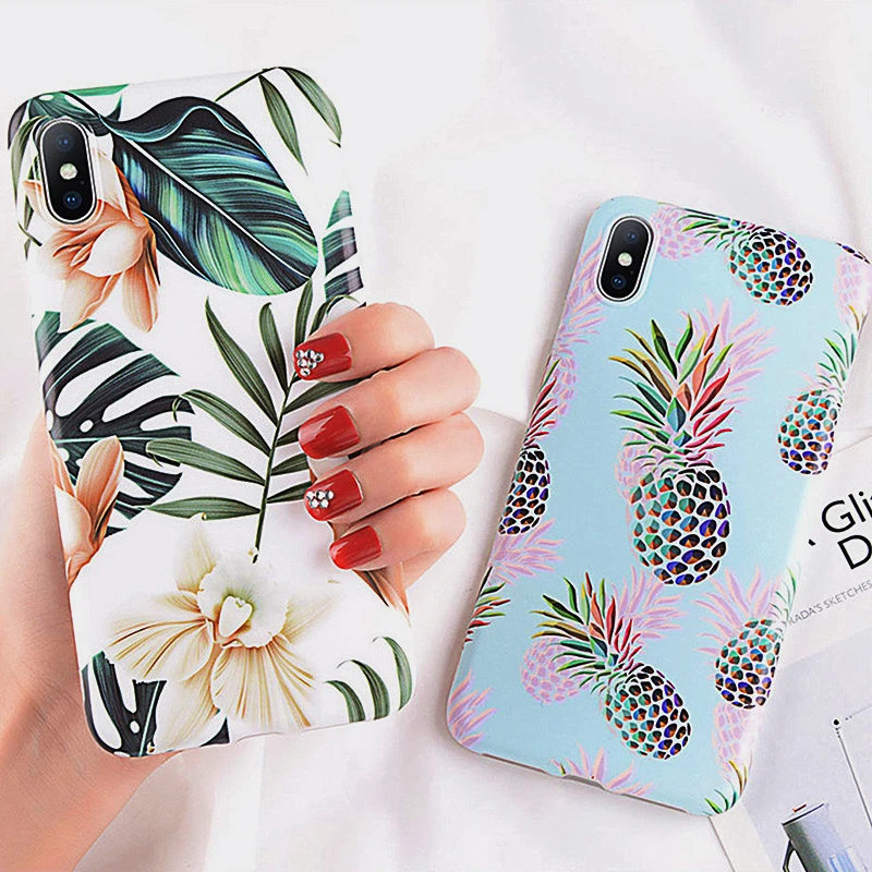 

Art Pineapple Banana Leaf Phone Case For iPhone 7 Case XS Max XR X 8 6 6s Plus Flower Print Soft TPU Flower Leaves Pattern Cover