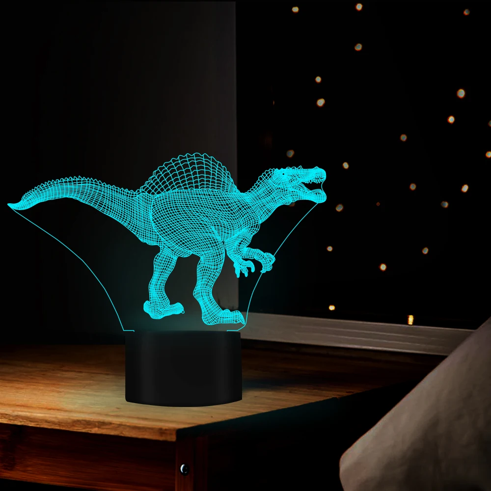 Ночные лампы в форме динозавра Spinosaurus 7 меняющихся цветов USB порт идеальный