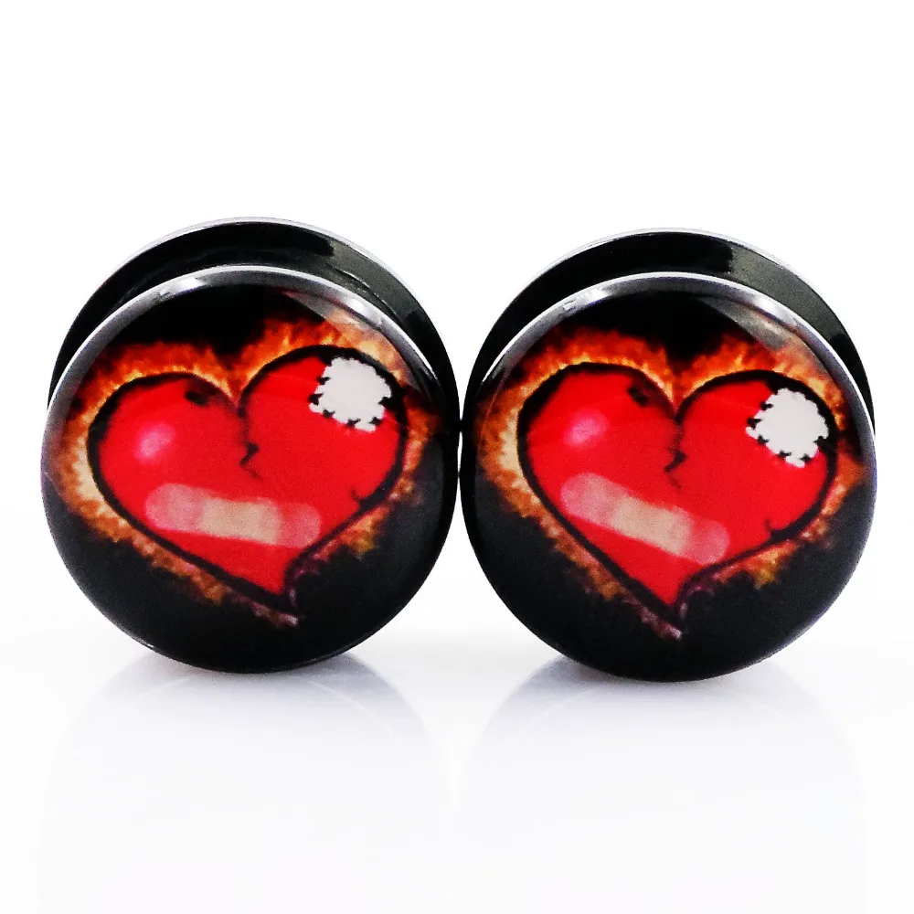 Ear Tunnel Plugs Heart Logo Acrylic Ear Gauges Black Tunnels And Plugs Body Piercing Expander