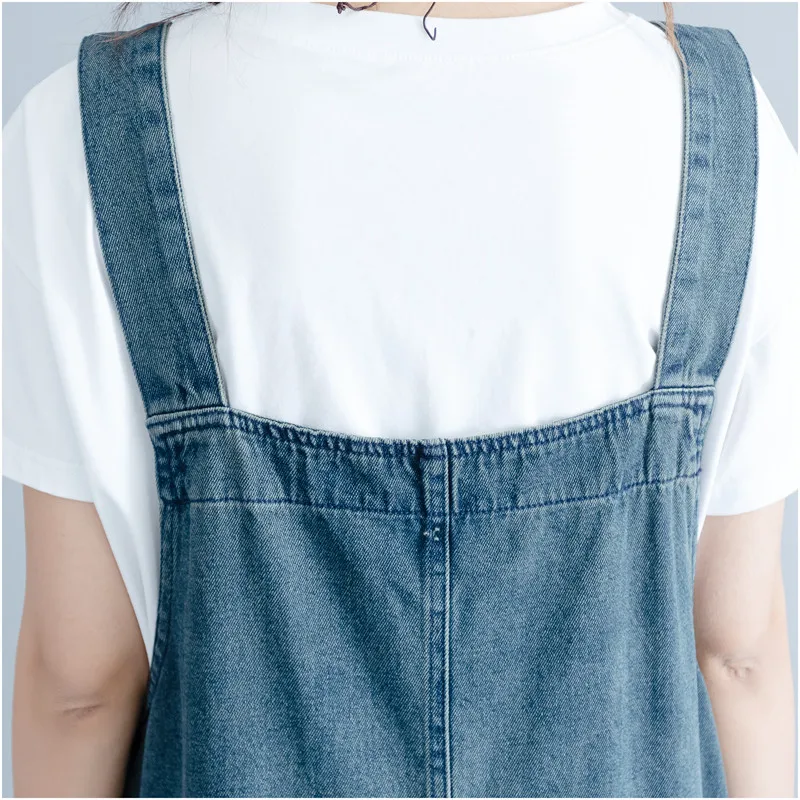 Spring Summer Long Dress Women Casual Vintage Maxi Suspender Plus Size Denim Jeans Dress Pockets Elegant Ladies Denim Dress Q311