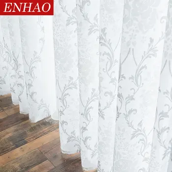 

ENHAO Modern Tulle Curtains for Living Room Kitchen Geometric Sheer Curtains for Bedroom Voile Curtains for Window Tulle Door