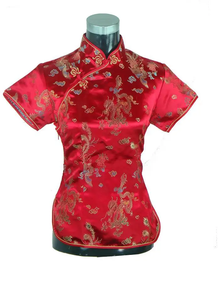 Китайские традиционные Топы корректирующие Для женщин Дракон и Феникс шелковый атлас рубашка - Цвет: D