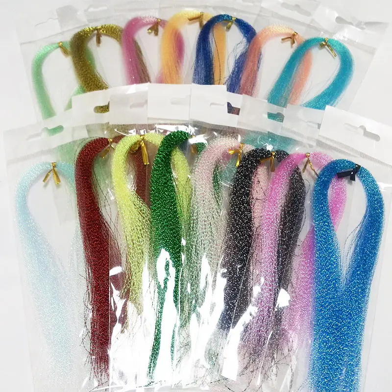 15 пакетов различных цветов Смешанные flashabou мишура, флэш мишура материал для вязания мушек для стример DIY fly fishline 15 упак./лот