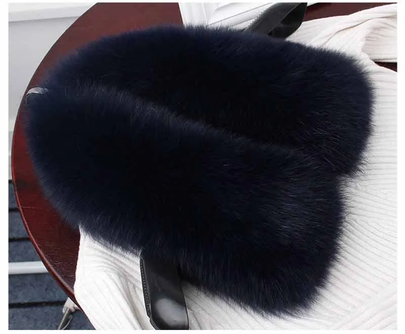 dark blue MS. MinShu, Воротник из натурального Лисьего меха, женский шарф из натурального Лисьего меха, зимняя теплая куртка с меховым воротником, Короткие шарфы для мужчин - Цвет: dark blue
