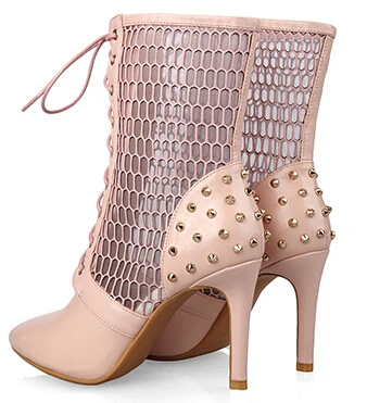 Женские сандалии на тонком высоком каблуке, со шнуровкой, с вырезами, женские сандалии, ботинки В рыцарском стиле, летние модные ботинки с острым носком и вырезами, размер 34-39, SXQ0512 - Цвет: Розовый