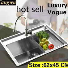Домашняя Роскошная большая кухонная ручная раковина одинарная мойка высокой емкости прочная 304 нержавеющая сталь 620x450 мм