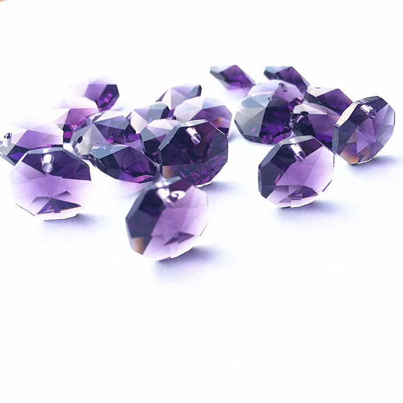 

100pcs/lot 14mm Violet Crystal Octagon Beads 1 Hole For Chandelier Parts Curtain Beads Rainbows Maker Pendants decoration