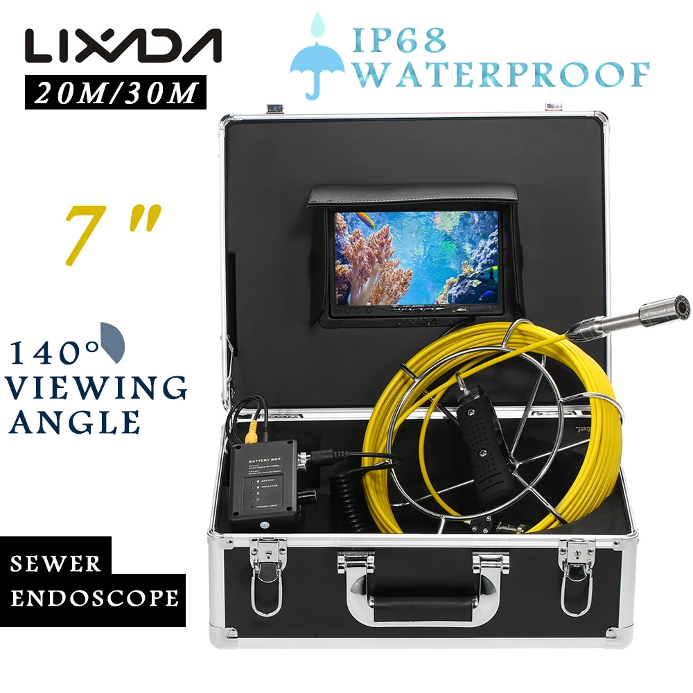 

Lixada 30M Sewer Endoscope Drain Pipe Inspection Video Camera Pipeline Industrial Endoscope Night Vision Camera With 12 LED