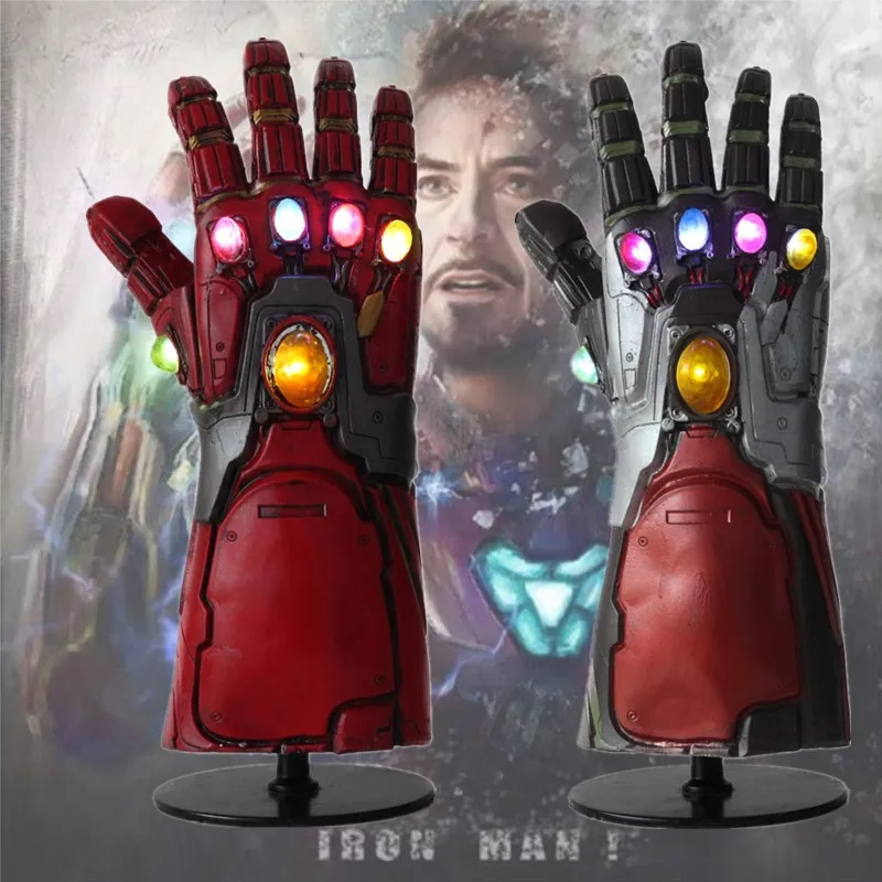 

2019 Avengers Endgame Superhero Iron Man Tony Stark Thanos Infinity Stone LED Light Cosplay Gloves Arm Armor Latex Hand Gauntlet