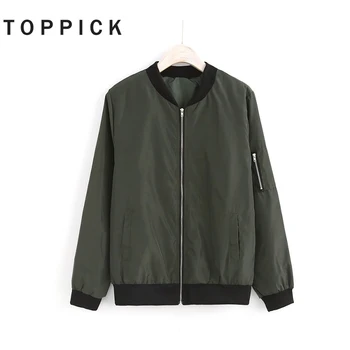 

Toppick Autumn Jacket Women Thin Jackets Fashion Basic Bomber Jacket Long Sleeve Coat Windbreaker Stand Collar Chaqueta Mujer