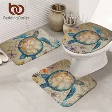 BeddingOutlet черепаха Ванная комната коврики 3 шт./компл. Non-slip морская черепаха коврик комплект карта мира стульчак унитаза впитывающие коврики морской домашний декор