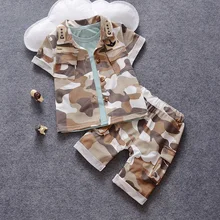 Male children s clothing child short sleeve shorts triangle set child camouflage 2016 baby set