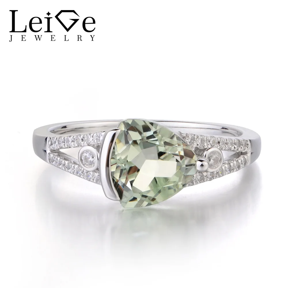 Leige Jewelry Genuine Green Amethyst Solid 925 Sterling Silver Ring