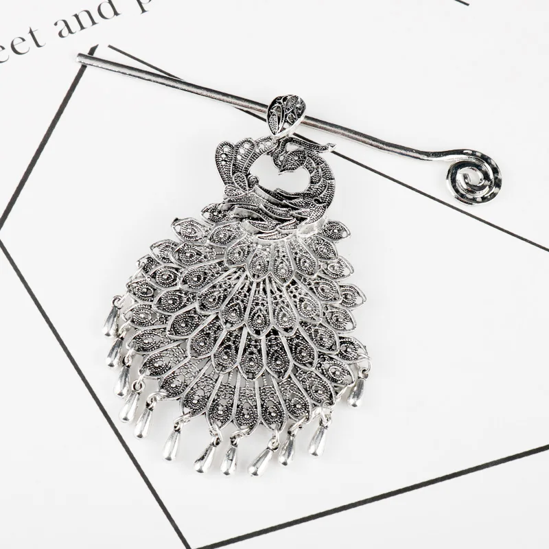 

2019 New hair Ornaments Antique Silver Peacock Hairpins Women Hair Clips Vintage Hairpins children Girls Alloy Hair Accessories
